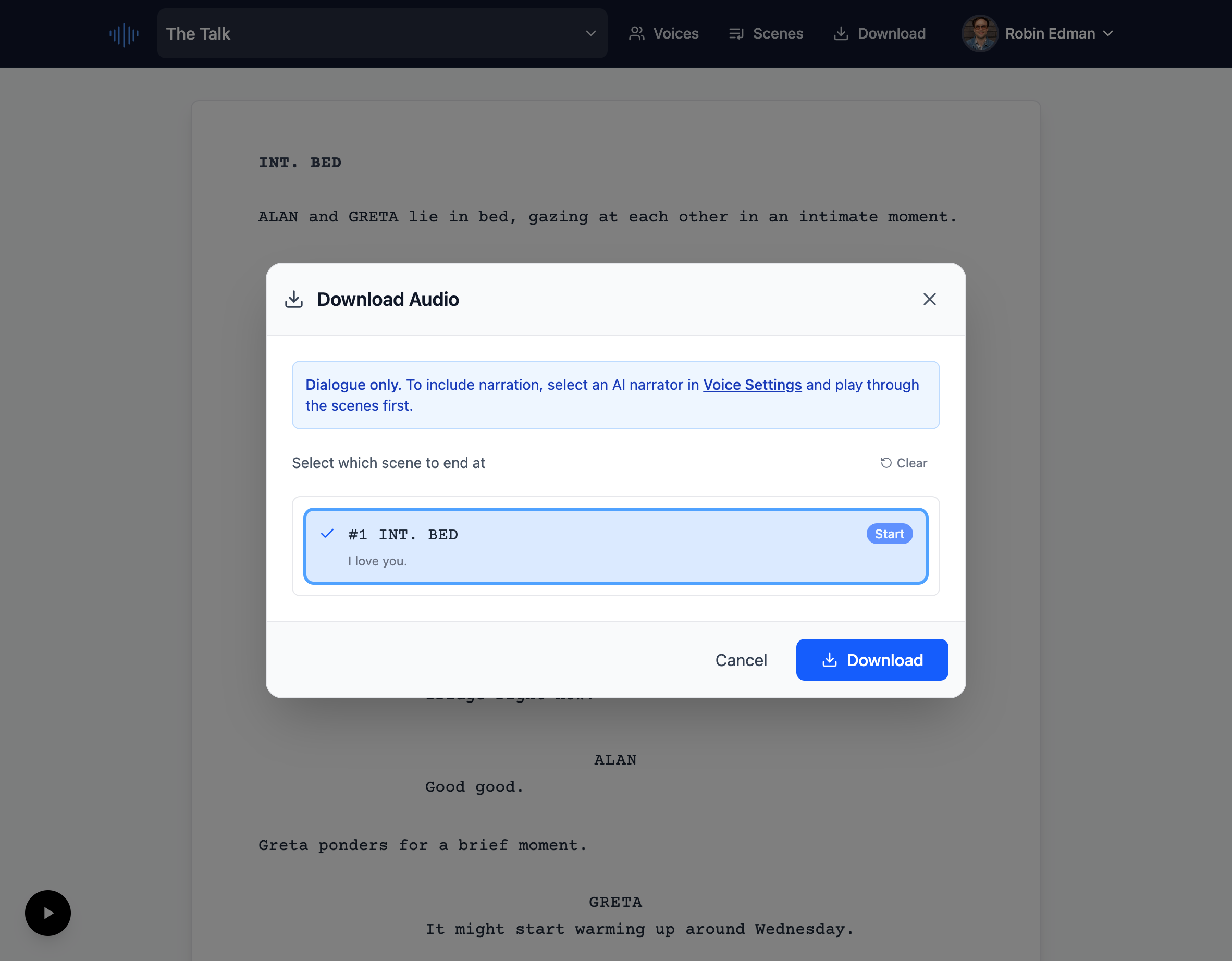 Download audio interface for exporting table read as MP3